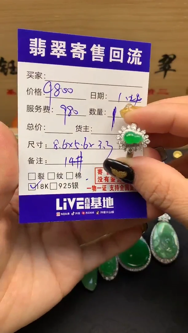 颈饰18K金镶嵌翡翠天然缅甸A货翡翠