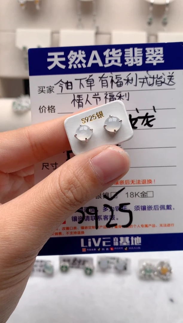 【闪购商品】翡翠耳饰银S925镶嵌3号