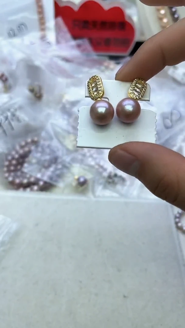 未镶嵌耳饰淡水珍珠紫色系耳饰
