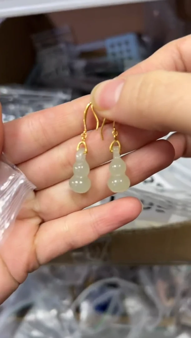 【闪购商品】和田玉耳饰银S925镶嵌和田玉葫芦银镶嵌耳钩[1499]