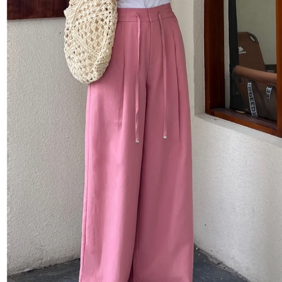 哥弟新款高腰松驰感两侧松紧系带宽松百搭长裤直筒裤女110002