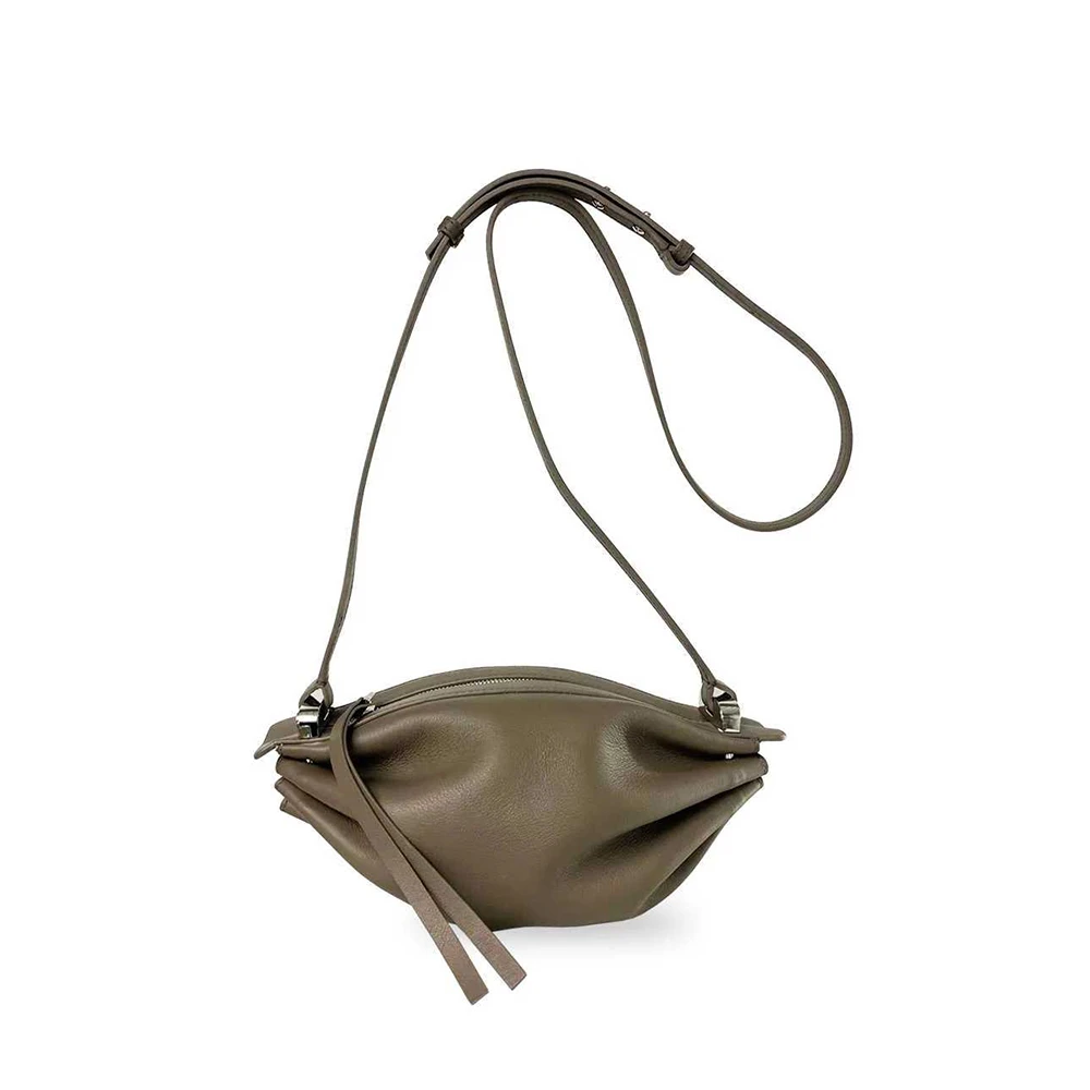 BONASTRE法国BON-BON软牛皮单皮绳可调节斜挎饺子包22cmx13cmx12