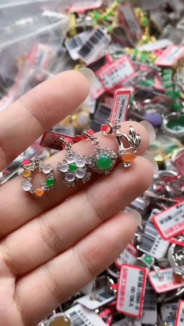 银S925镶嵌戒指翡翠天然A货缅甸翡翠