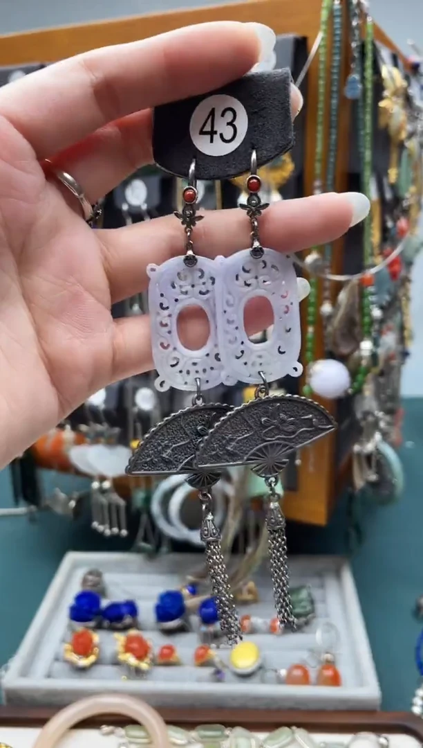 翡翠银S925镶嵌耳饰A***l饰品