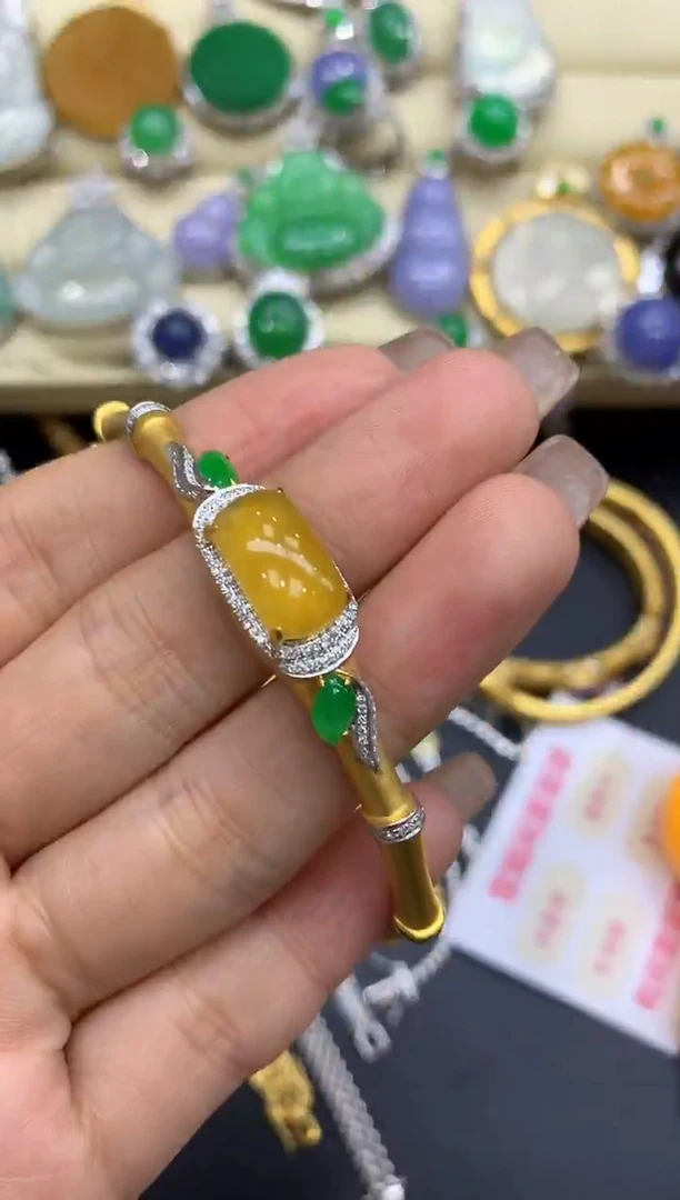 18K金镶嵌手镯翡翠432-中国好珍宝