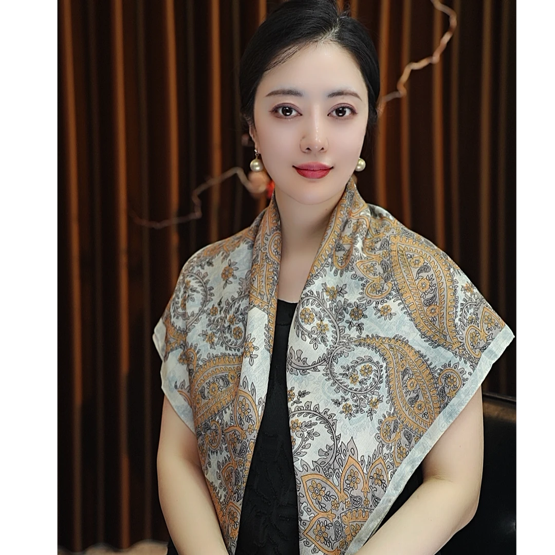 【金色腰果】90*90丝毛方巾女士双面色百搭围巾披肩四季款洋气