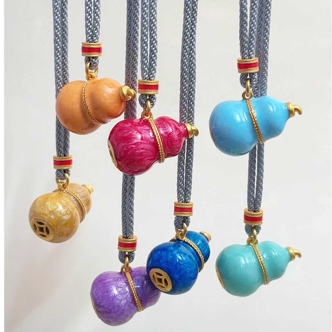 吊坠足银 女款珐琅彩七子葫芦吊坠新中式编绳挂坠时尚福禄毛衣链