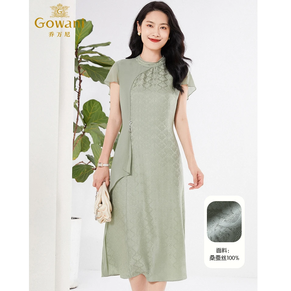 乔万尼真丝花罗桑蚕丝连衣裙女夏季新款小飞袖旗袍设计EF2E313403