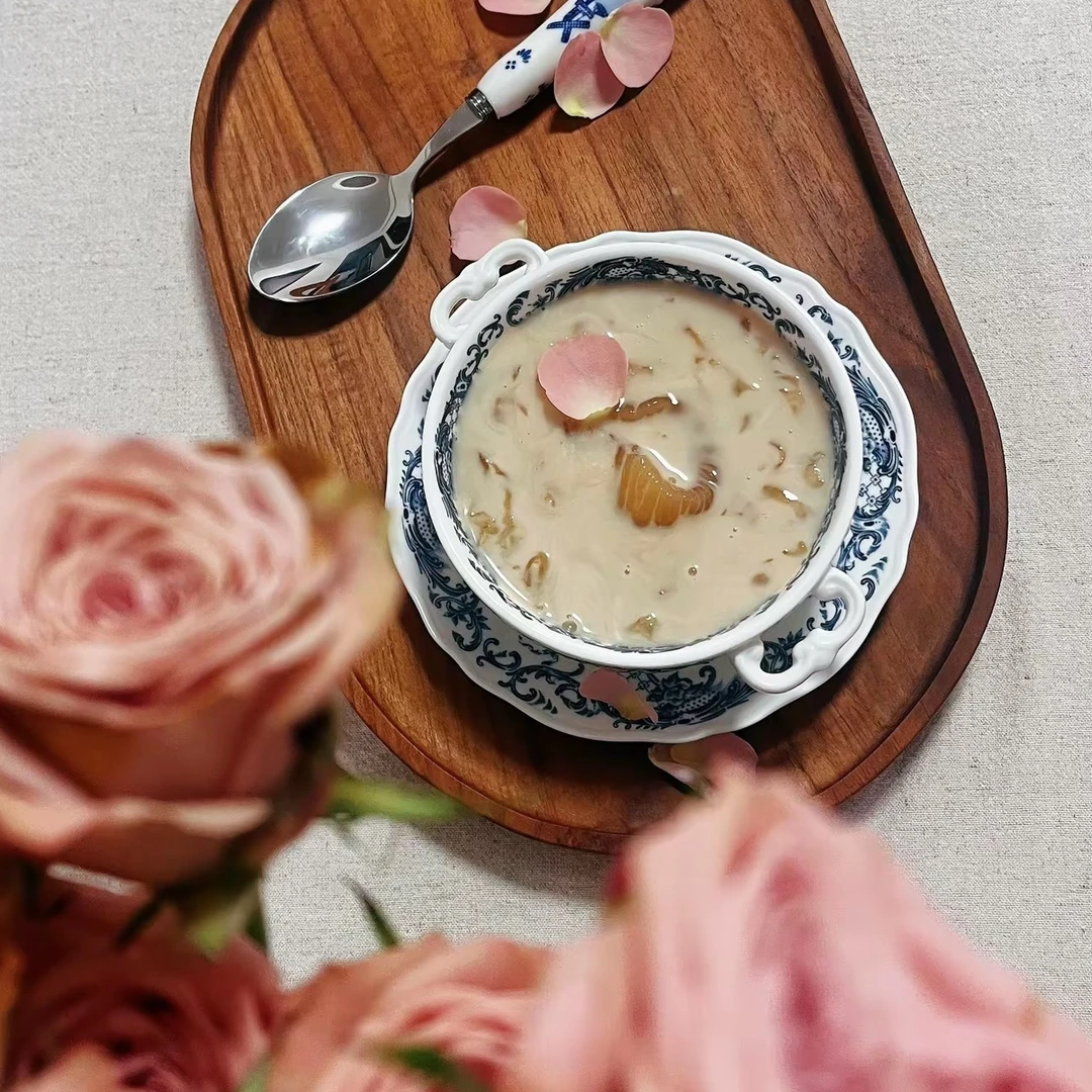 【RE家】400ML 青花蓝双耳早餐碗 谷物燕麦碗 带花边底碟 欧式宫廷