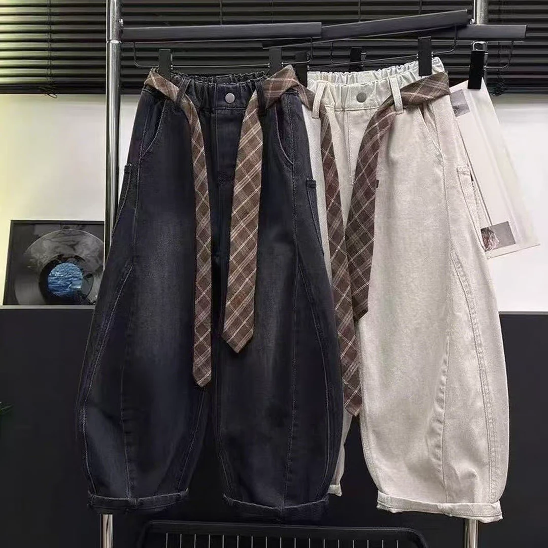 【原版正品】秋季新款男童女童牛仔裤2025春秋款宽松休闲微阔弯刀裤