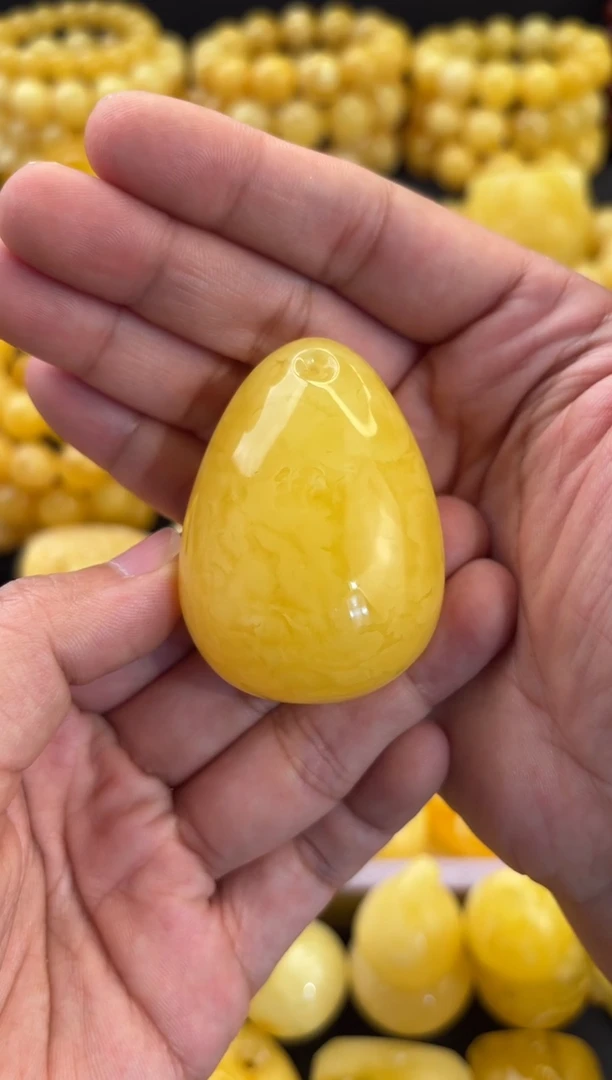 蜜蜡颈饰未镶嵌焦皮料橘黄满蜡妖花水滴