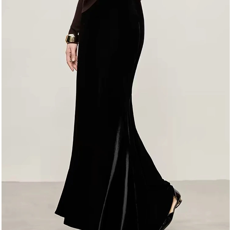 小个子改版裙子女中高腰修身金丝绒鱼尾裙优雅显高名媛半身裙女