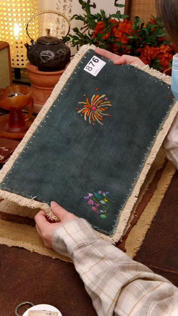 硫*Cici手作刺子绣柿染壶垫杯876，41*24