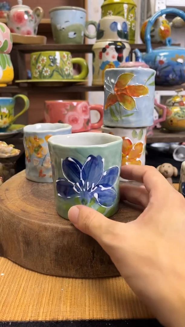 杯子手绘高温釉下陶瓷