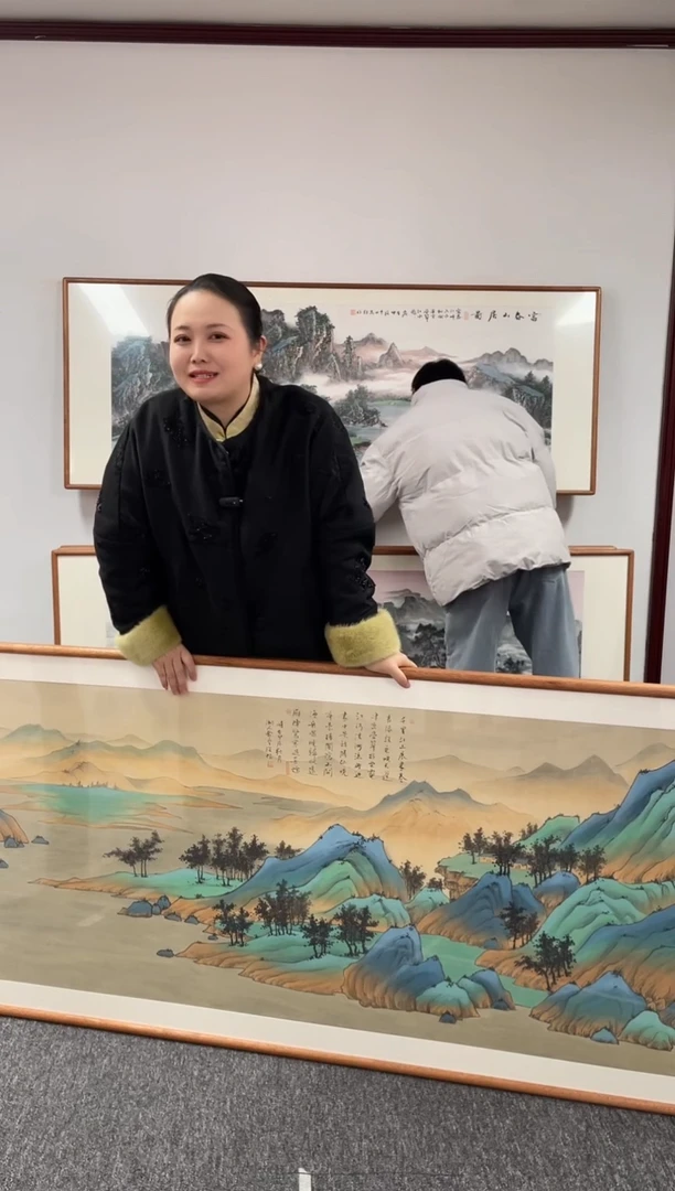 【闪购商品】国画千里江山图210*80手写手绘作品