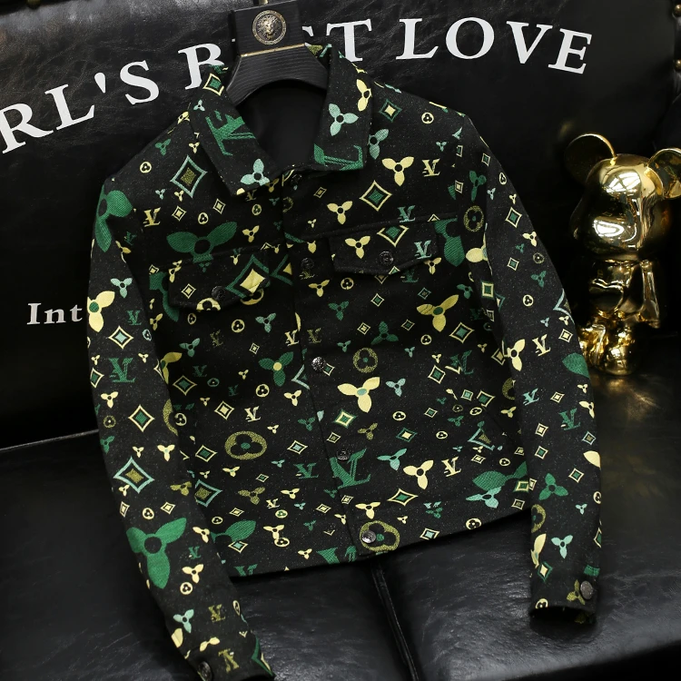 劳默比芬男士时尚潮流新款春秋季提花休闲翻领夹克时尚百搭外套