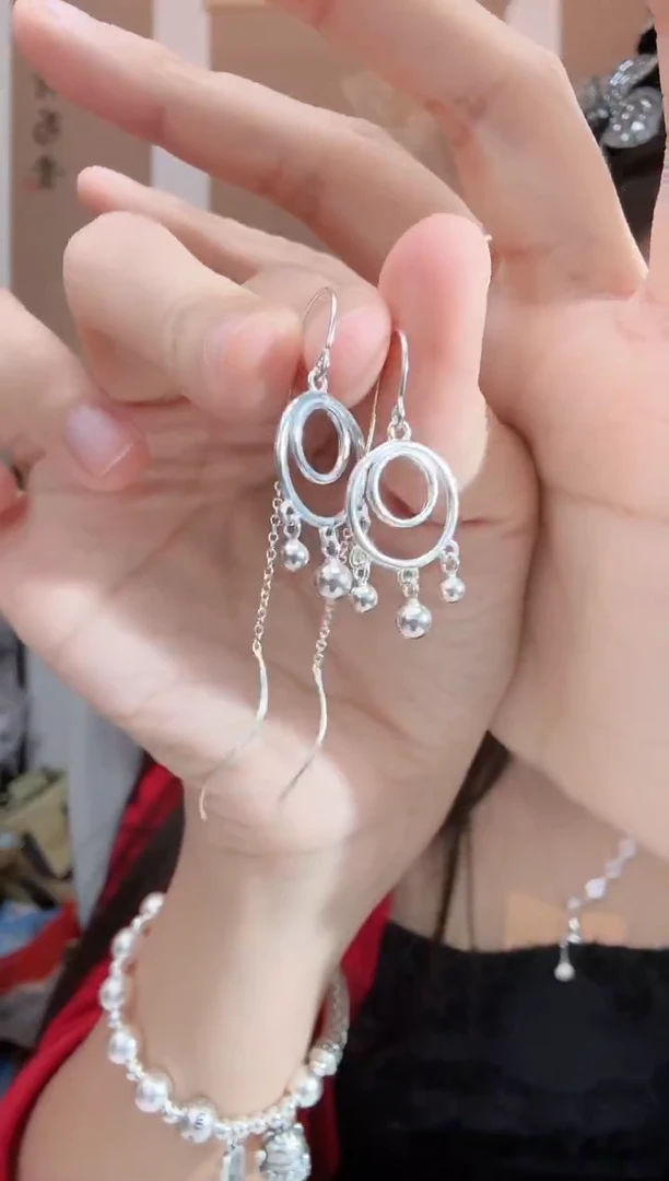 -足银双圈圈光珠 波浪耳线