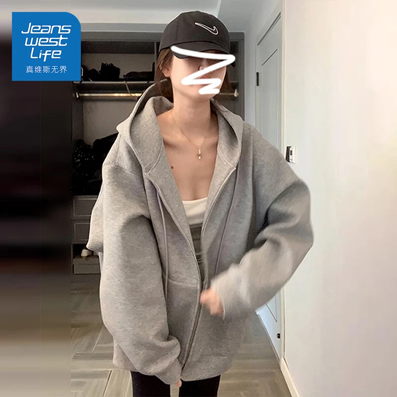 真维斯无界休闲宽松连帽开衫女学院风减龄百搭日常休闲流行女上衣