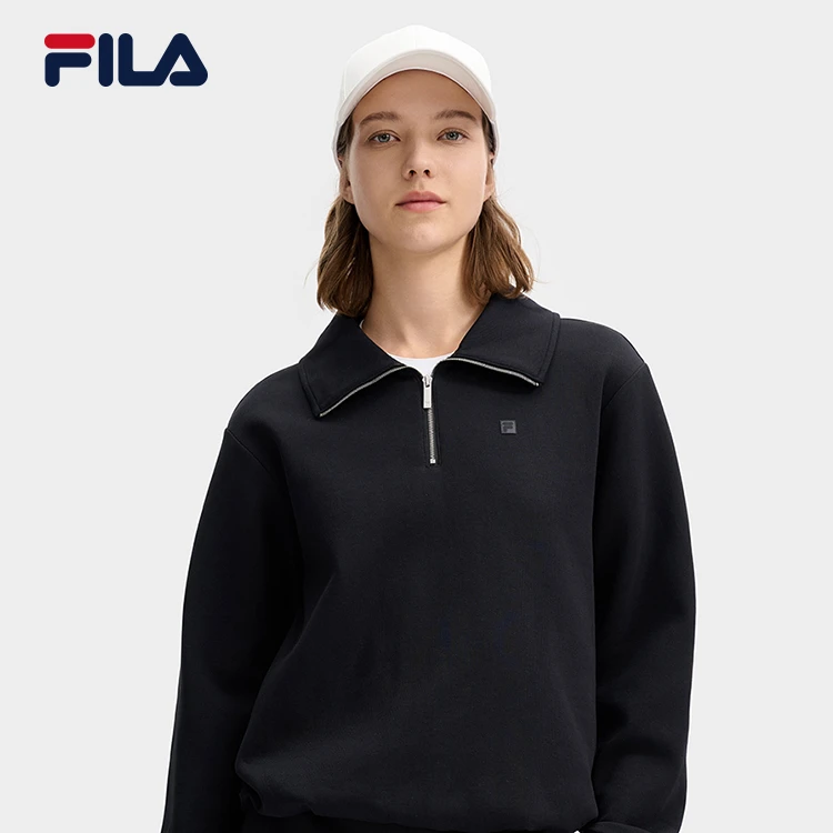 FILA 斐乐官方女子套头卫衣秋冬休闲舒适半拉链运动休闲针织上衣