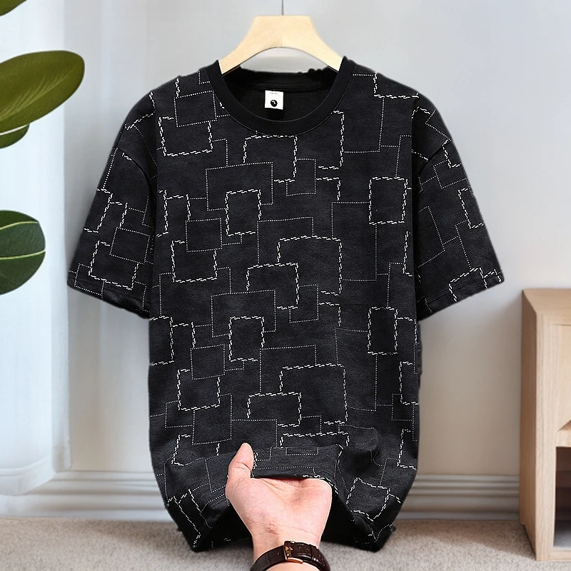 2025夏季扎染短袖T恤男士时尚宽松时尚印花百搭圆领半袖 男上衣