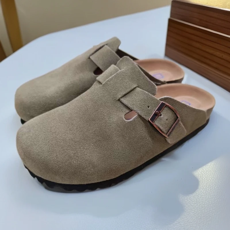 【大美家073】牛皮复古包头博肯鞋舒适百搭懒人一脚蹬外穿（8818）