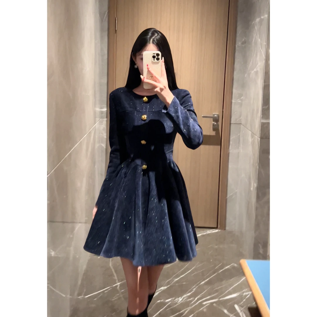 【璀璨星空】秋冬法式新款小众轻奢长款显瘦设计感裙子B0012-2