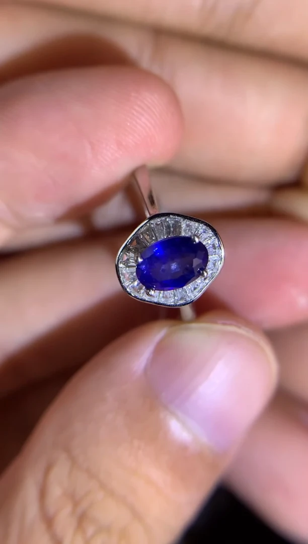 戒指蓝宝石银S925镶嵌活口