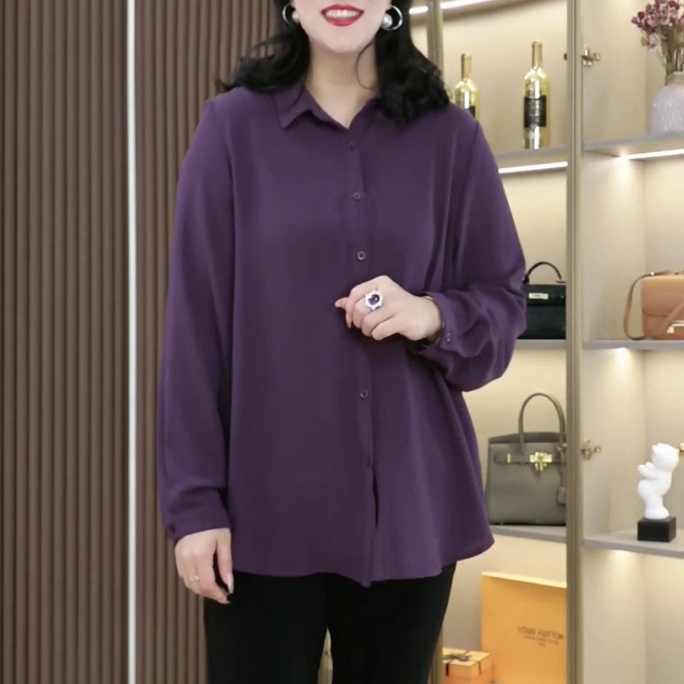 丹思慕大码女装秋季新款宽松时尚气质高级显瘦百搭纯色衬衫ZB6100