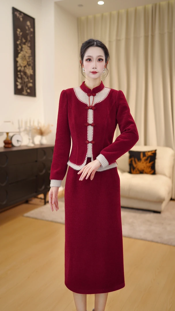 【 DLS5Q368】加绒加厚优雅保暖轻奢冬季款收腰显瘦高端精致假两件