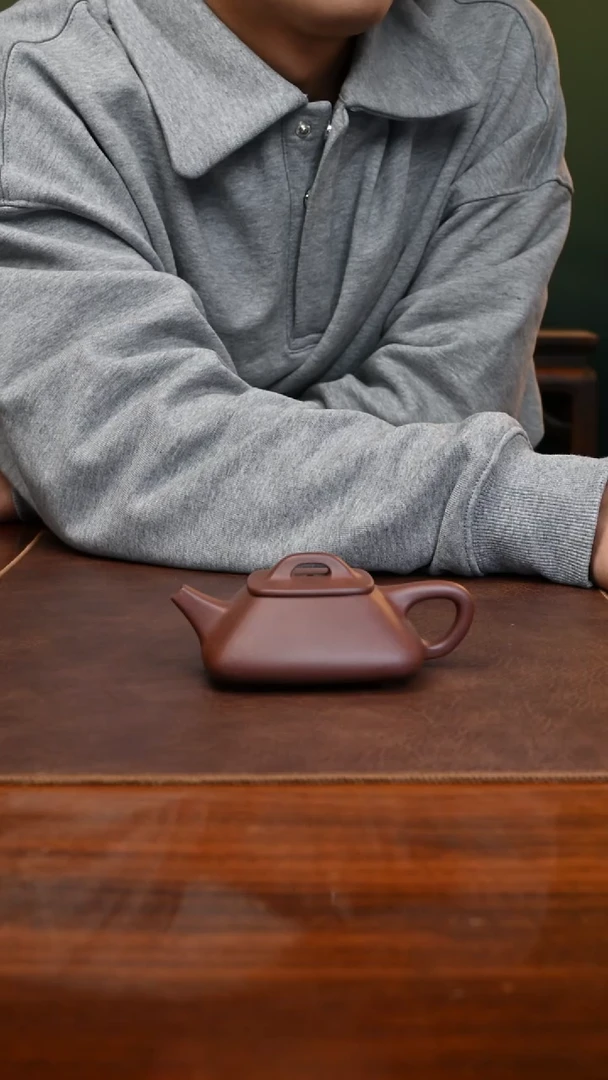 【闪购商品】紫砂茶壶四方石瓢底槽青100cc