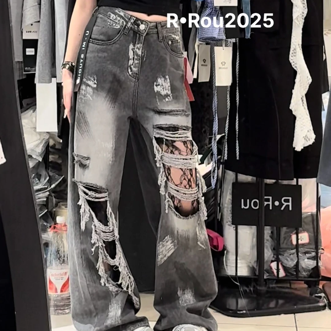 ROU-ROU)JIA潮牌蕾阔腿裤92R58