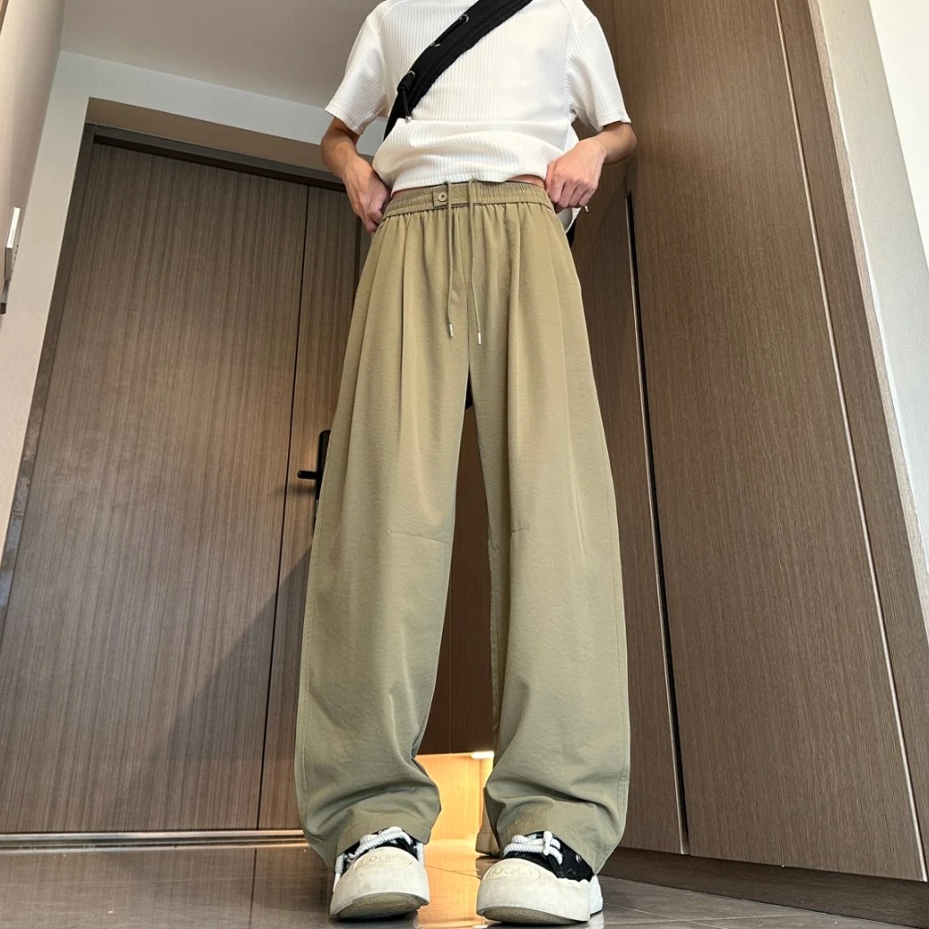 WF2025原创设计夏季薄款冰丝裤男宽松直筒慵懒风阔腿裤高街弯刀裤