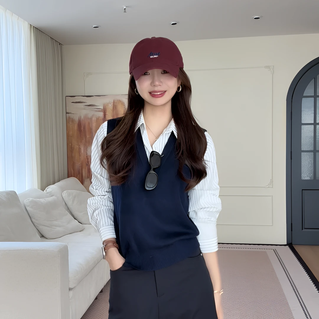 【余欢欢】秋季休闲百搭时尚翻领衬衫背心拼接假两件-YHW50743