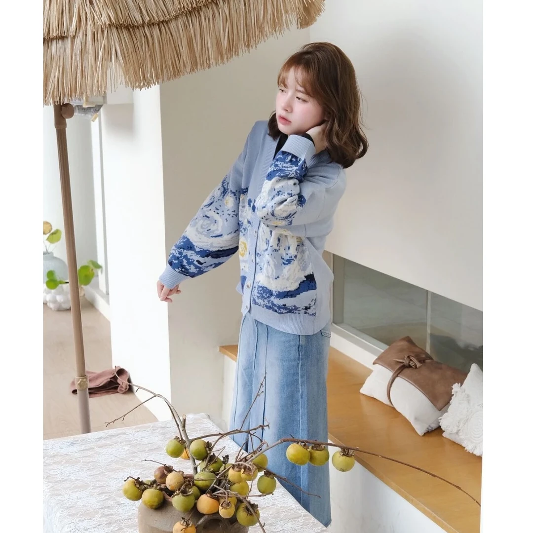 【慵懒】法式文艺复古慵懒风梵高针织高级感针织开衫9490