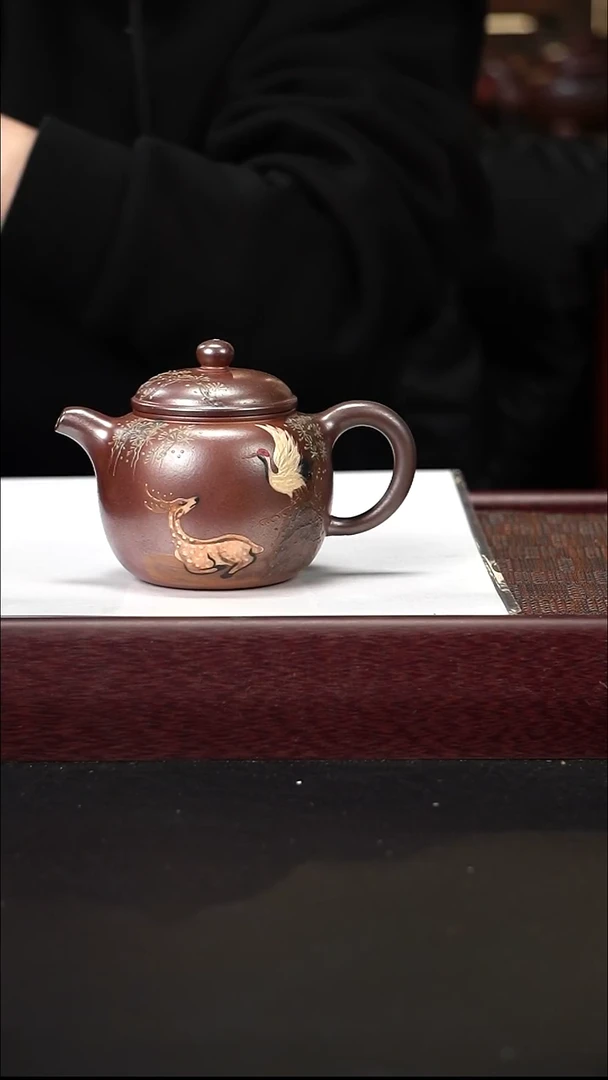茶壶紫砂柴烧匏尊鹤鹿
