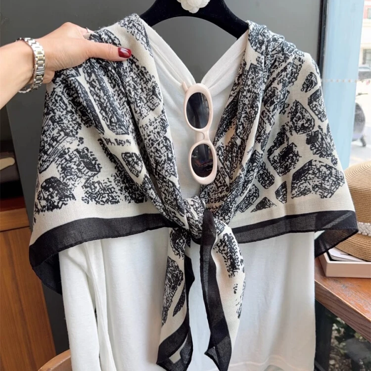 英国Cosp Kosp 民族风街廓经纬印花丝巾围巾披肩两用防晒度假纱巾