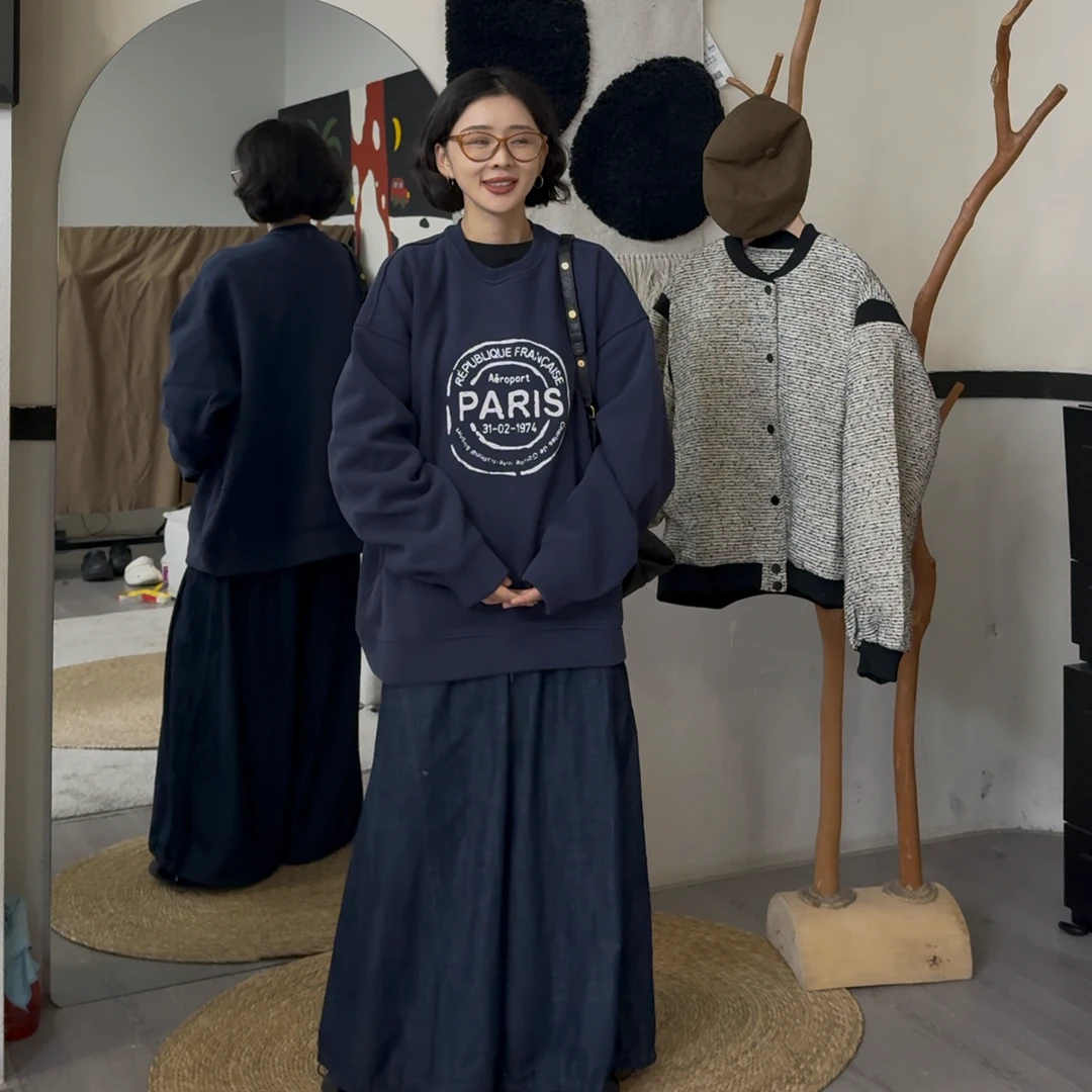 橘子罐头新款24年加绒加厚ins印花休闲情侣百搭圆领秋冬卫衣