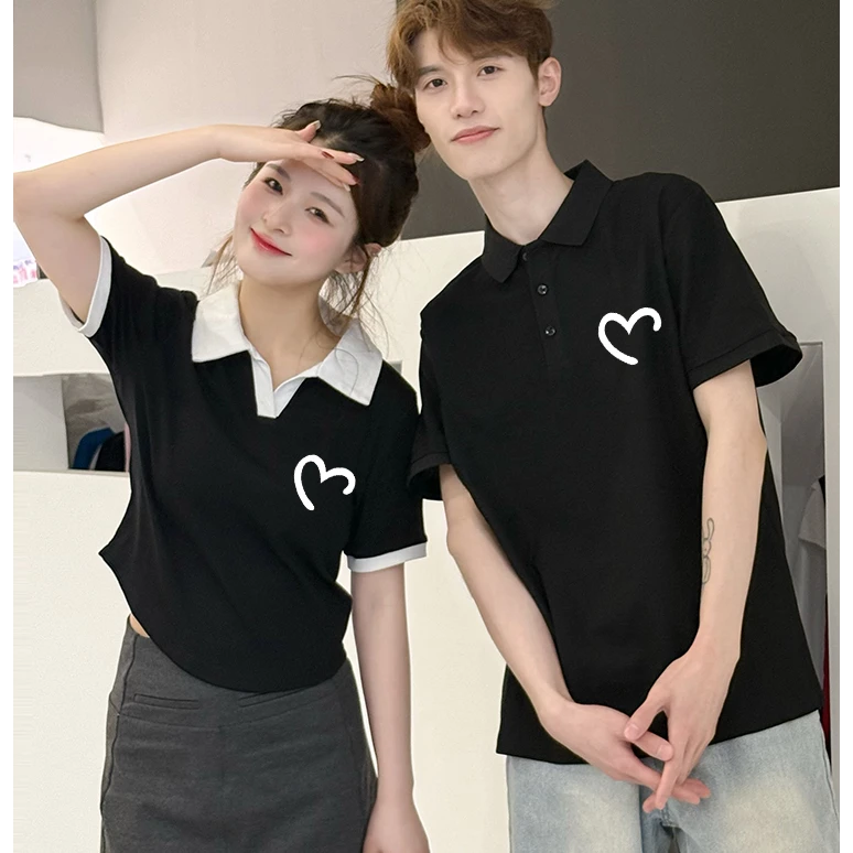 特别的情侣装情侣短袖t恤夏装新款春季小众polo衫短袖一长一短