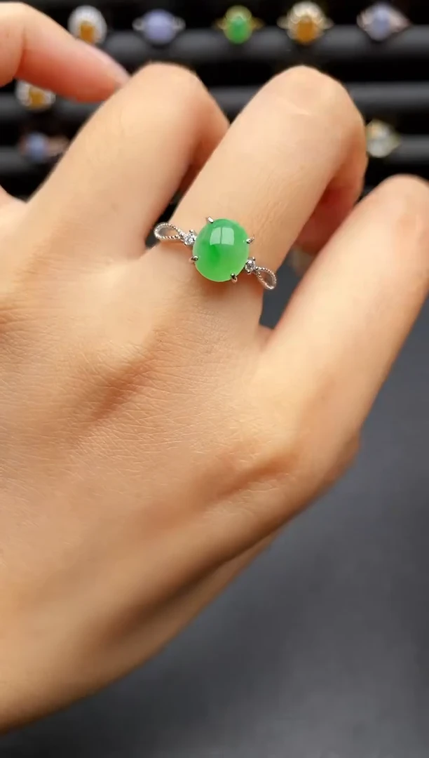 银S925镶嵌戒指翡翠一物一证一礼盒