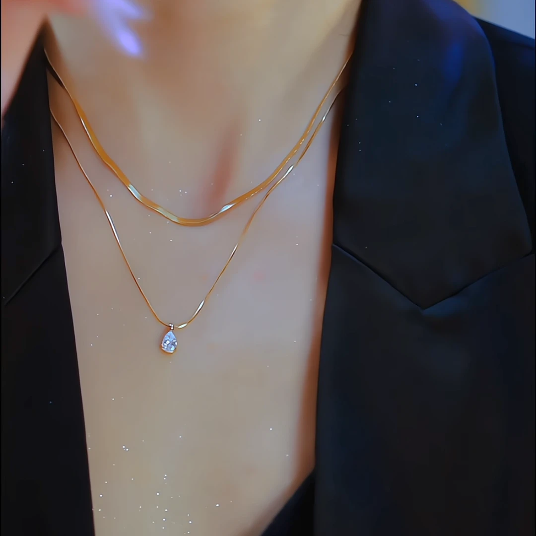 钛钢项链 【双层叠戴小锆石】气质百搭锁骨链轻奢小众项链女