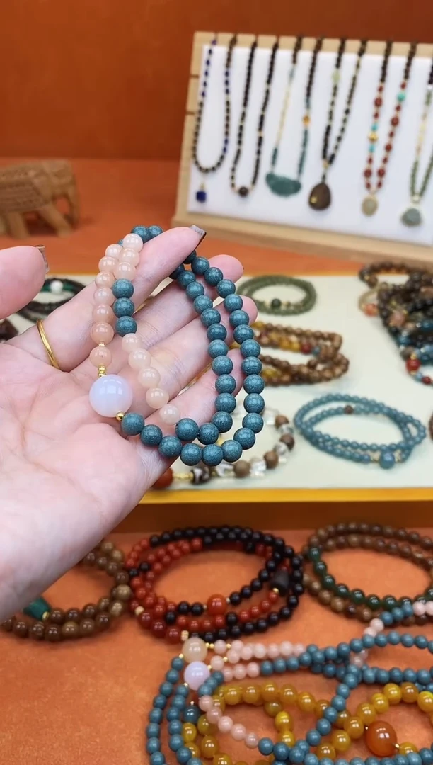 泥塑双圈合香蓝药师手链