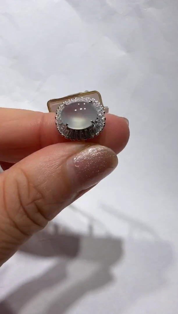 银S925镶嵌戒指翡翠925银镶缅甸A货翡翠戒指