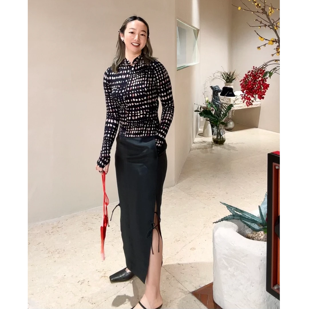 Samuel Gui Yang点苔印花紧身长袖上衣