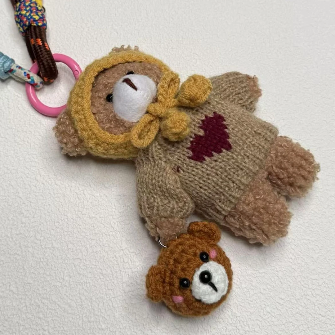 A.FLORE韩国原创手工可爱包包挂件挂饰黄头套毛衣手拎熊头小熊