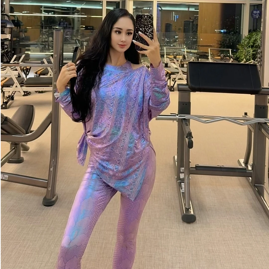 Nj2003狂野神秘性感高弹紧身蛇皮纹拉链连体衣美体修身瑜伽服