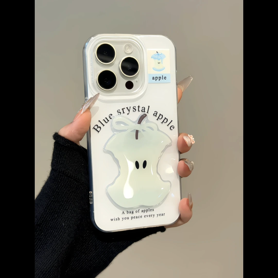 果冻壳IMD白底蓝苹果核适用于iPhone16promax苹果15pro手机壳14p