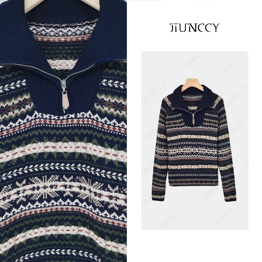 JIUNCCY【牧野】定制真丝羊绒浣熊毛绵羊毛混纺费尔岛毛衣 52YZZ212