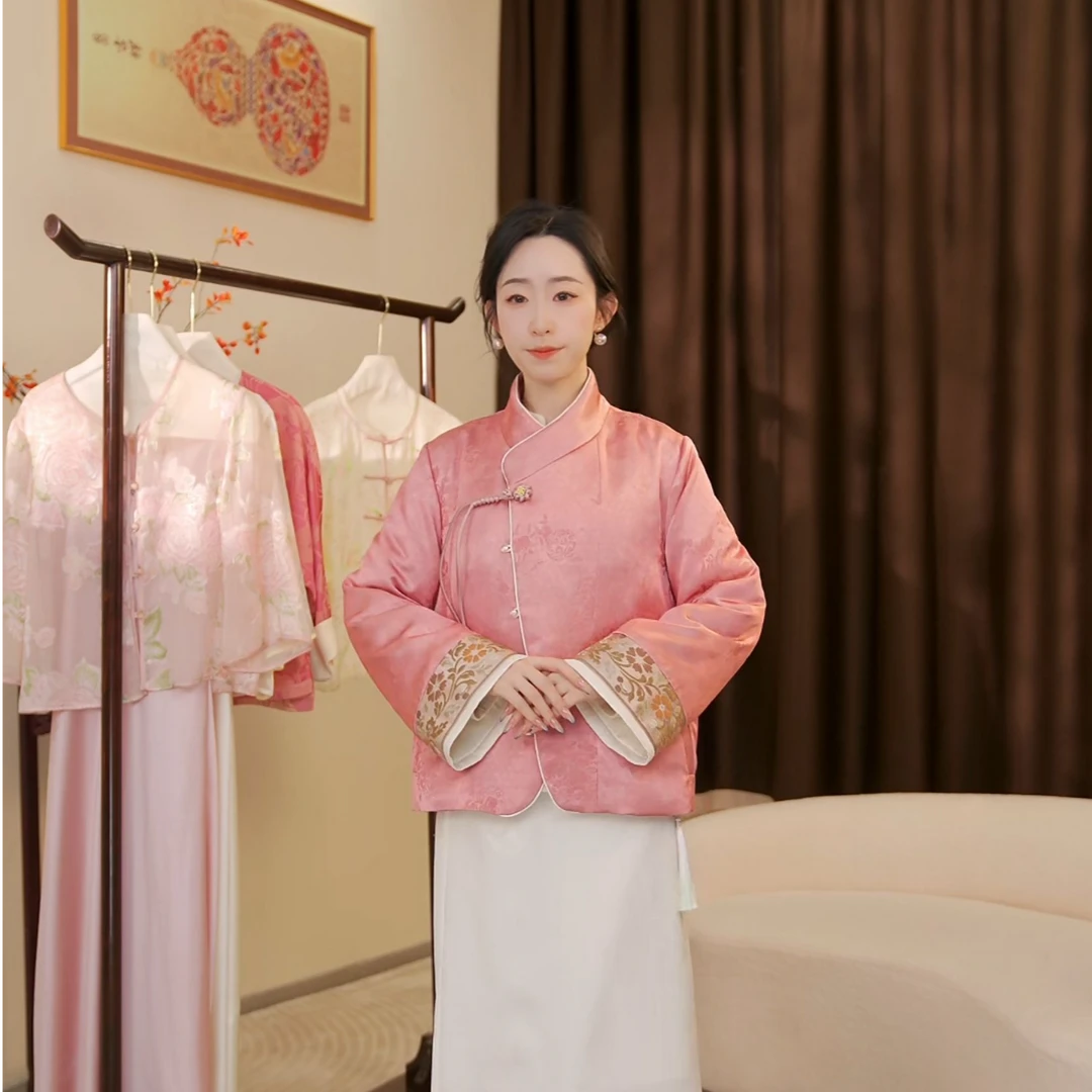 JJ新中式冬季羽绒服外套三合一90白鹅绒宋锦可拆卸内胆JX0219