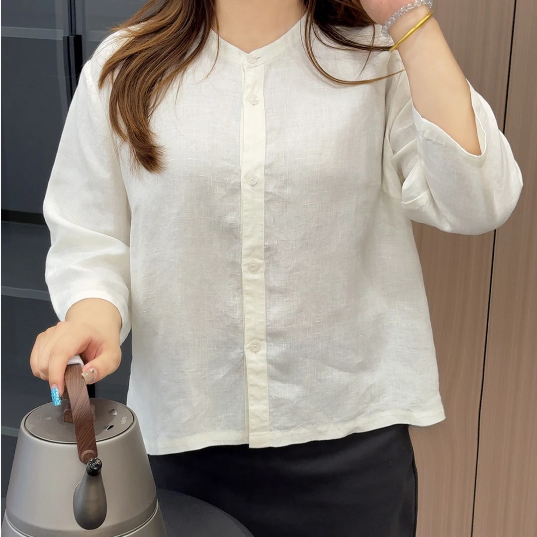 【双雨露黄金纱】100%重磅纯汉麻24支立领衬衫汉麻开衫女士七分袖