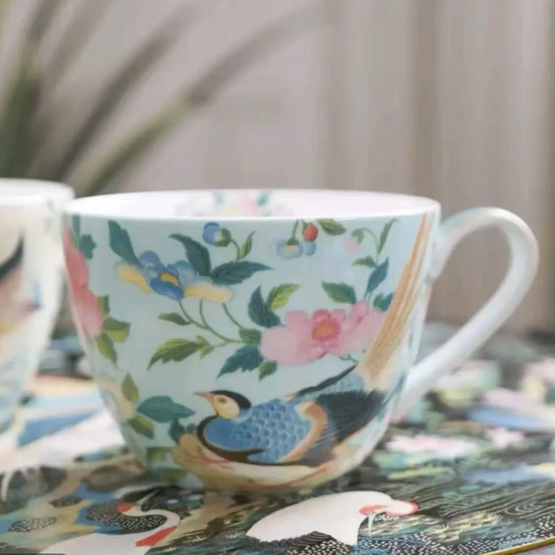 face tea百鸟和鸣骨瓷马克杯浅蓝色